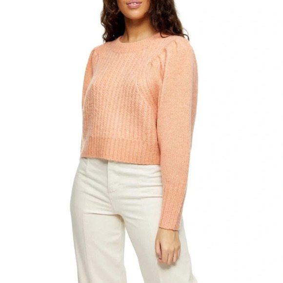 TopShop Pleated Sleeve Crop Sweater Pullover Top - Picture 1 of 5
